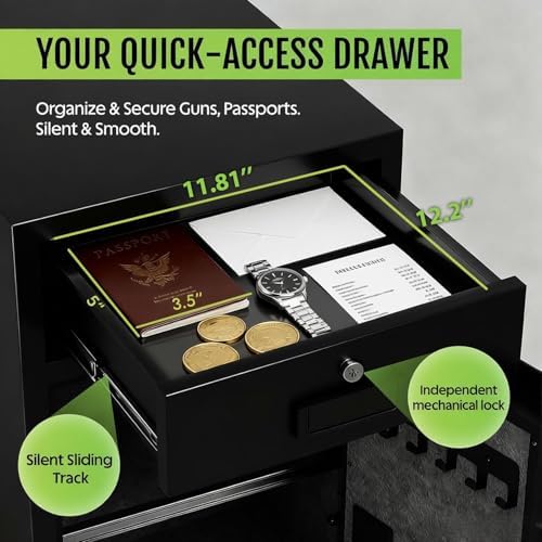 KAER 5.1 Cuft Money Safe for Home Drawer Safe Box with Mechanical Lock for Daily Cash & Keys Felt-Lined with Adjustable Shelf, Silent ＆Alarm, Fireproof Waterproof Bag, 49.2 lbs Caja Fuerte para Dinero - Image 2
