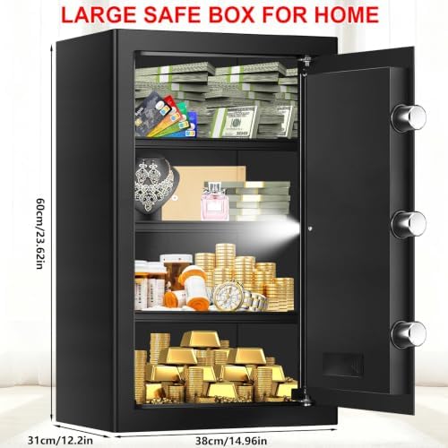 5.2 Cuft Large Safes for Home Use Water and Fireproof, Digital Security Fire Safe Box with Programmable Keypad, Key Lock & Removable Shelves, Anti-Theft Document Safe for Money, Medicine and Valuables - Image 2
