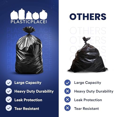 Plasticplace 55-60 Gallon Trash Bags │ 1.0 Mil │ Black Heavy Duty Garbage Can Liners │ 38” x 58” (100 Count) - Image 5