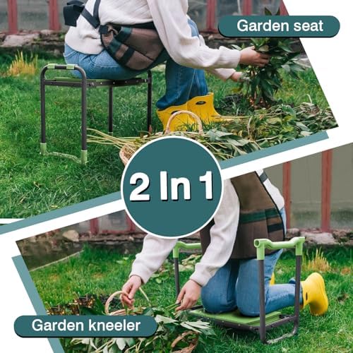 Foldable Garden Kneeler and Seat – 2-in-1 Gardening Stool with a Tool Storage Pouch, Lightweight and Portable for Elderly, Outdoor, Lawn Care (Green) - Image 3