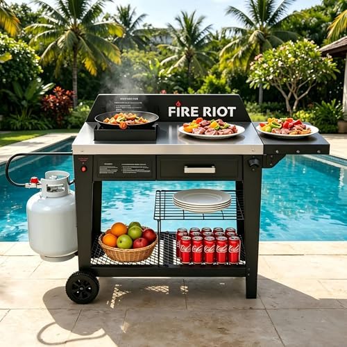 50,000BTU Outdoor Wok Station with Wheels,12.59” Steel Wok, Storage Drawer - Image 5