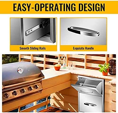 Stainless Steel Outdoor Kitchen BBQ Island Drawers - Flush Mount Triple Access, 16Wx20Dx20H - Image 6