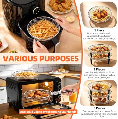 P&P CHEF 7.9'' Round Air Fryer Rack Set of 3, Air Fryer Basket for Grill - Image 4