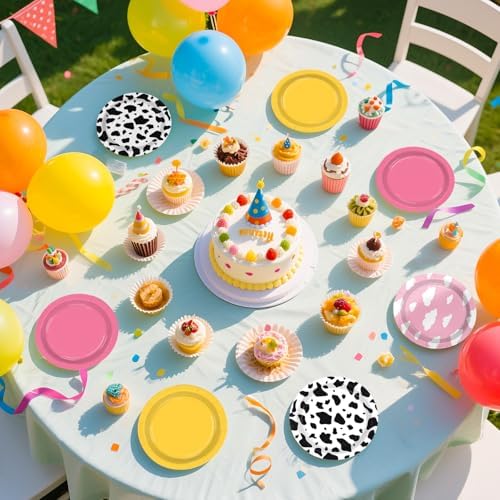 60Pcs Toy Paper Plates 7" Pink Yellow Cow Cloud Heavy Duty Paper Plates - Image 5