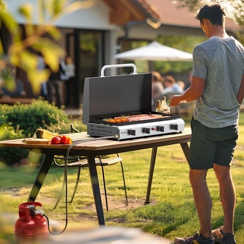 ROVSUN 4 Burner Portable Propane Griddle with Enameled Tray & Lid, 40,000 BTU Tabletop Flat Top Gas Grill with Electronic Ignition & Regulator for Outdoor Cooking Camping BBQ Tailgating - Image 7