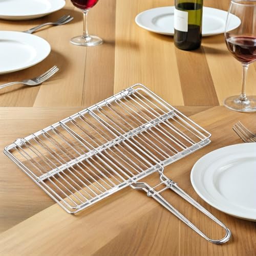 VOSAREA Fish Grill Basket Stainless Steel BBQ Folding Fish Basket Portable Barbecue Net Griller with Heat-Resistant Handle for Outdoor Grilling Steak Vegetables Camping Picnic (15.7X11.6 Inches) - Image 4