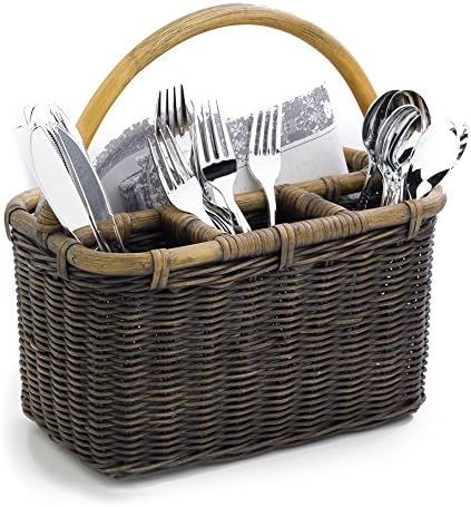 The Basket Lady Wicker Utensil Caddy, 4-sections, Walnut Brown by TheBasketLady