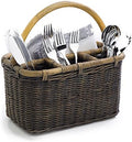 The Basket Lady Wicker Utensil Caddy, 4-sections, Walnut Brown by TheBasketLady