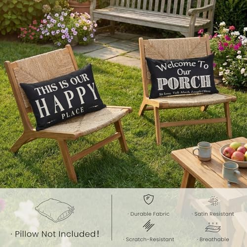 Black and White Welcome to Our Porch Outdoor Lumbar Pillow Covers Waterproof 12x20 Set of 2, Decorative Outdoor Lumbar Pillows 12 x 20, Front Porch Decor Patio Furniture Pillows (Without Inserts) - Image 3