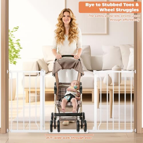 29"-58" Extra Wide Baby Gate, No Drilling Auto Close Dog Gate, White - Image 5