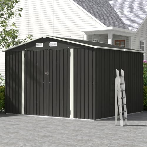 Aoxun 10 x 8FT Outdoor Storage Shed with Double Hinged Large Door, Black - Image 2