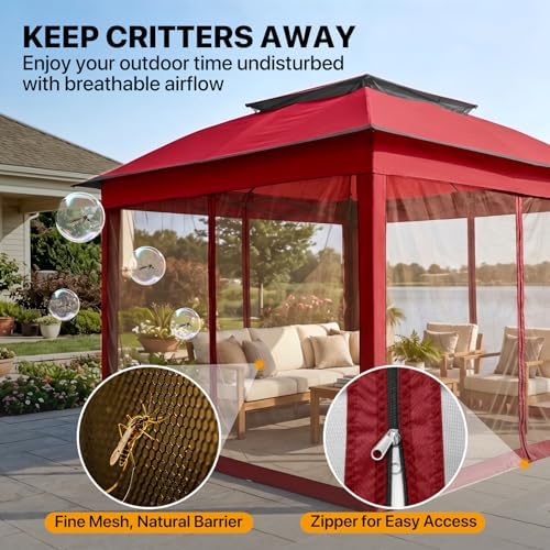 COOS BAY 11x11 Pop Up Gazebo with Netting, Canopy Tent, Red - Image 6