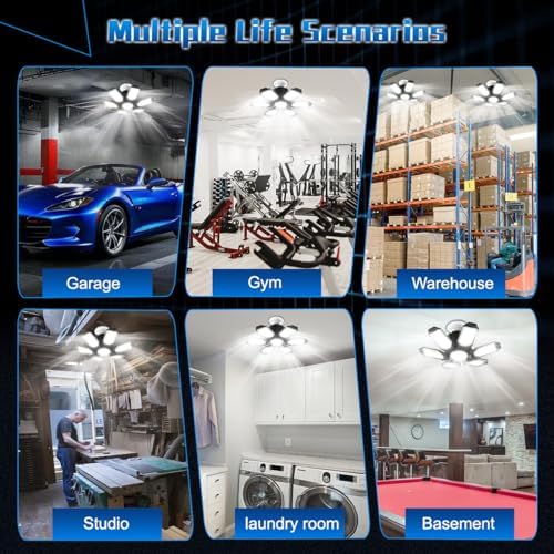 Garage Light Bulbs - Garage Lights Led Screw into Bulb Socket with 6 Deformable Panels 6500K Basement Light Fixture E26 Base Led Shop Lights for Basement Workshop Warehouse Attic - 4Pack - Image 7