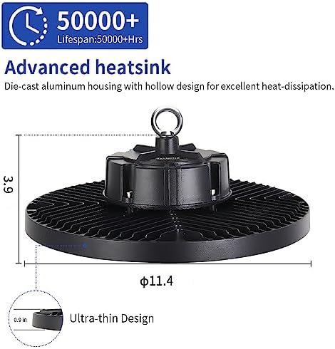 6 Pack 200W High Bay Led Shop Lights - 5000K UFO Led High Bay Light with Plug 5' Cable and Hook Ring, Shop Light UFO Barn Lights Led High Bay Lights for Garage Gym Warehouse Workshop - Image 6