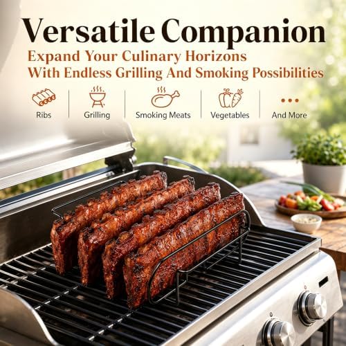 Rib Rack for Smoking –Rib Racks for Grilling and Smoking for 4 Full Racks of Ribs– Fits 18" Smoker, Weber, Kamado, Traeger – BBQ Grill Accessories for Men & Meat Lovers（11", Black, 2 Pack） - Image 7