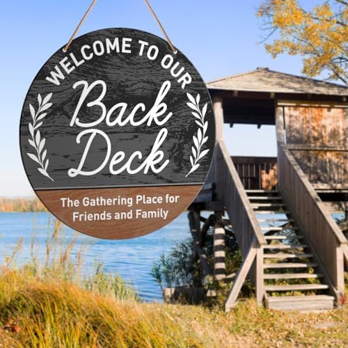Deck Sign Decor, Round Hanging Farmhouse Wall Decorations for Outdoor Living - Wood Sign for Patio, Porch, Backyard - Housewarming Gift for New Home - Welcome to Our Back Deck - Image 5