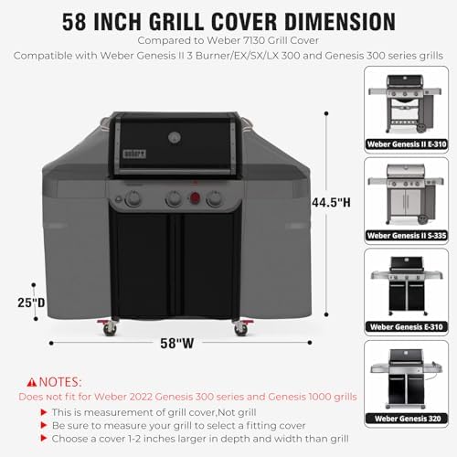 58" Grill Cover for Weber Genesis II and Genesis 300 Serie,1000D Heavy Duty - Image 2