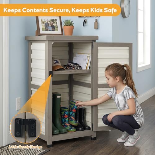 Outdoor Storage Cabinet with Metal Top, Wooden & Plastic Potting Bench & Tool Organizer, Adjustable Shelf for Patio Backyard Garden, Small Outdoor Cabinet for Tools - Image 3