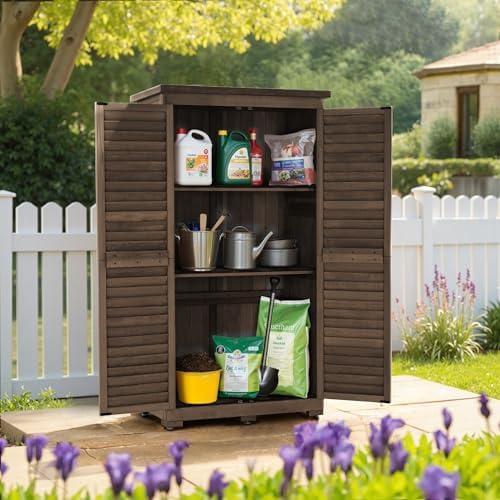 MCombo Outdoor Storage Cabinet, Wood Shed with Shelves 0870 (Brown) - Image 2
