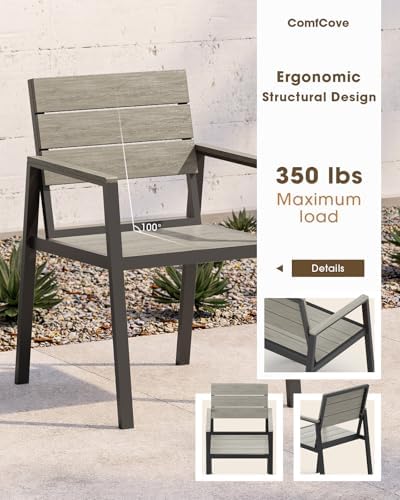 Outdoor Dining Set for 8, Aluminum Patio HDPS Outdooor Table and Chairs Set with Umbrella Hole, All Weather Patio Furniture Set, 10 Peice Patio Dining Table Set (Classic Gray) - Image 5
