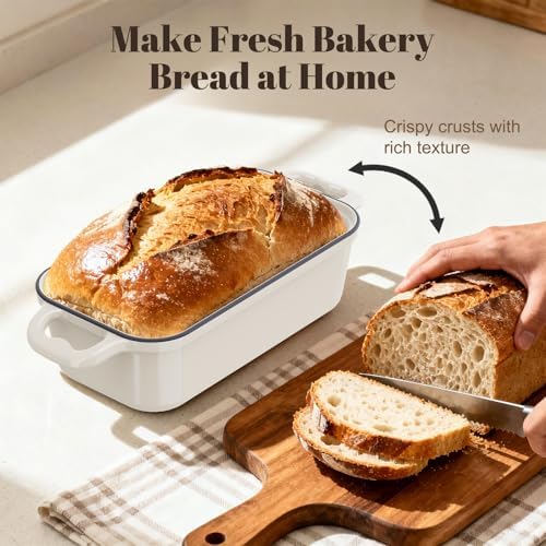 Enameled Cast Iron Sourdough Bread Dutch Oven,Loaf Pans-Cream - Image 3