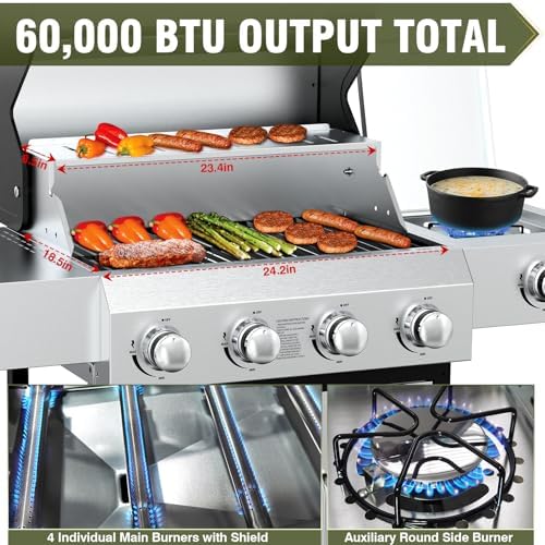 BESTFIRE 60000 BTU 4+1 Burner Propane Gas Grill - 647 Sq. Inches Stainless - Image 5