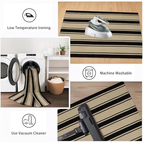 Striped Outdoor Rug 3'x5', Halloween Door Mat, Cotton Woven Washable - Image 6