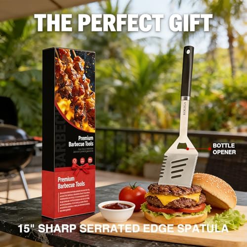 Heavy Duty BBQ Tools Grill Tools Set - Stainless Steel BBQ Grilling Tools Set with Serrated Spatula, Tongs, Knife, Spatula - Outdoor Barbecue Accessories Kit, Grilling Gifts for Men Dad - Image 4