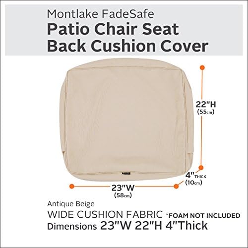 Classic Accessories Montlake Water-Resistant 23 x 22 x 4 Inch Outdoor Back Cushion Slip Cover, Patio Furniture Cushion Cover, Antique Beige, Patio Furniture Cushion Covers - Image 3