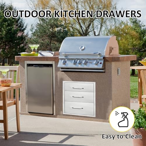 Outdoor Kitchen Drawers 16" W x 21" H x 23" D Flush Mount Triple BBQ Drawers with Chrome Handle Stainless Steel Drawer for Outdoor Kitchen Island, Patio Grill Station - Image 5