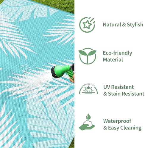 GENIMO Outdoor Rug, Waterproof Plastic Rugs 10'x14' for Camping Navy White - Image 5