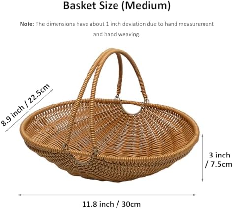RT&BS Wicker Egg-collecting Basket with Handles, Wicker Bread Basket Oval, Handwoven Fruit Basket with Handles, Reusable Storage Baskets for Living Room, Kitchen, Store, Restaurant, Outdoor (Brown, M) - Image 3