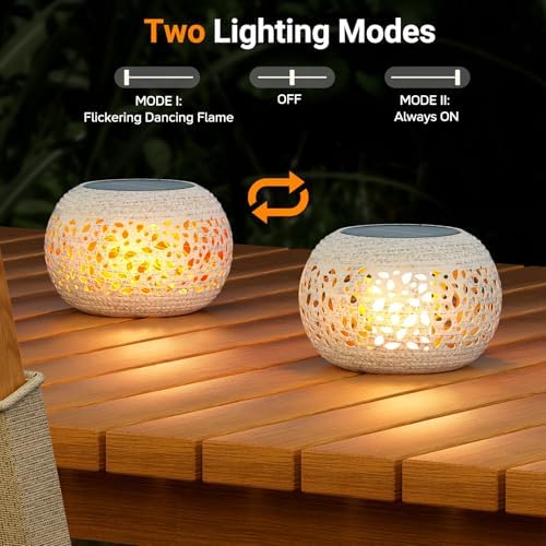 Solar Lanterns Outdoor Waterproof Table Lights: Upgraded Solar Flame Lantern, 2 Lighting Modes White Lantern Flickering Light for Garden Yard Balcony Indoor Tabletop Decor, Gifts for Women - Image 2
