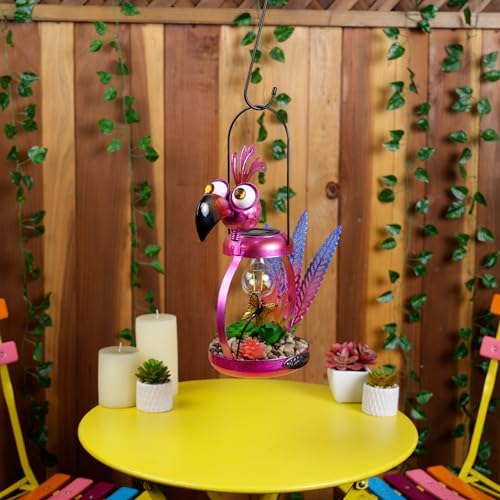 Alpine Corporation LYT288SLR-HH Solar-Powered Metal Flamingo w/Garden Enclosed LED Light, Solar Patio Décor, 16''H, Pink - Image 6