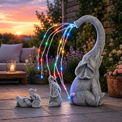 Qeeman Solar Elephant for Garden Decor: Weatherproof Resin Statues by WELCOMETOQEEMAN