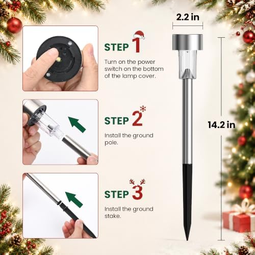 GIGALUMI Solar Christmas Lights Outdoor, Multicolor Pathway Lights 12 Pack - Image 6