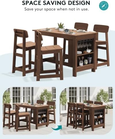SERWALL 10-Piece Outdoor HDPE Counter-Height Bar Dining Set for 8, Brown - Image 5