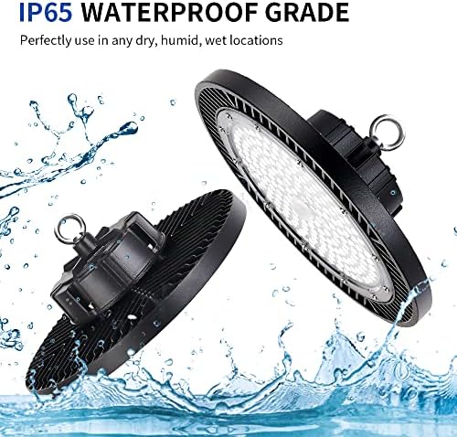 Led High Bay Lights 200W - 28000lm 5000K Super Bright Waterproof Led Shop Lights with Plug 5' Cable and Hook Ring, Garage Light for Factory Gym Warehouse Workshop（4 Pack） - Image 4