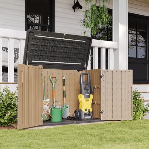 Aoxun Outdoor Storage Cabinet 35 Cu.Ft Outdoor Trash Can Storage Shed,Brown by Aoxun