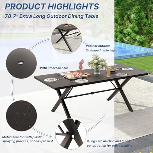 ALAULM 9-Piece Patio Dining Set with 14FT Patio Umbrella,Outdoor Dining Set with 8 Metal Chairs & Rectangle Table with1.5 Umbrella Hole, Patio Dining Table and Chairs for Backyard,Poolsid-DarkBlue - Image 3