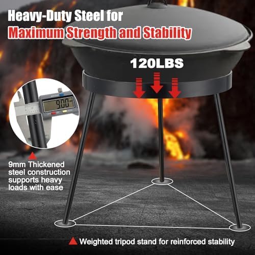 Campfire Tripod for Cooking - Campfire Cooking Equipment, Outdoor Fire Pit Stand, Portable Cast Iron Open Camping Tripod cookware for Dutch Oven,Grill,Lodge,firepit - Image 2