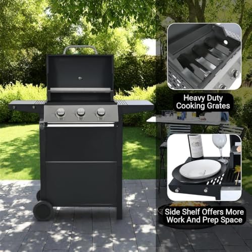 Endark 3-Burner Propane Gas Grill 26,000 BTU, Double-Layer Stainless Steel Lid, 2 Side Shelves & Wheels for Outdoor Patio, Terrace, Backyard Barbecue - Image 5
