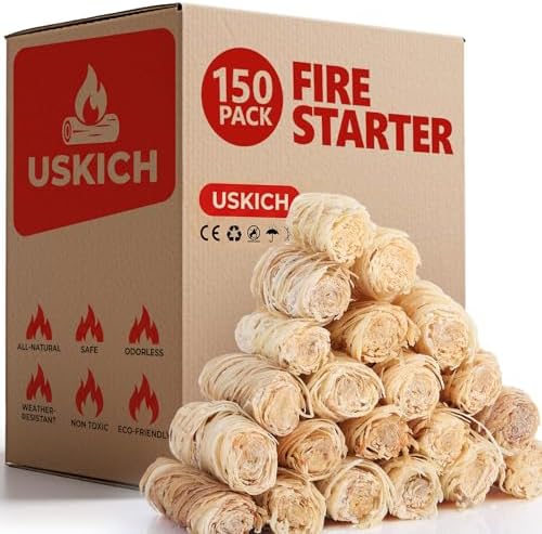 USKICH 150Pcs Fire Starter,Fire Starters for Campfires,Fireplace, Pellet Stove & Wood, Fire Pit, Smoker, BBQ, Chimney, Pizza Oven - Fire Starters for Grill, Charcoal Starter, for Men by USKICH