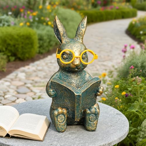Reading Rabbit Garden Decor with Solar-Powered Glasses Light - Image 2