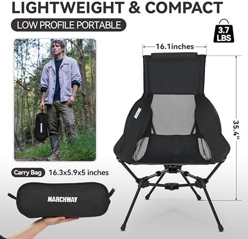 MARCHWAY Lightweight High Back Folding Camping Chair with Head Support - Image 3