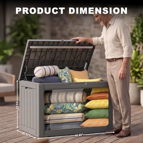 150 Gallon Deck Box, Lockable Waterproof Resin Outdoor Storage Box, Weatherproof Container for Garden Tools, Indoor Cushions & Outside Accessories (Grey) - Image 2