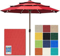 EliteShade USA 10-Year-Non-Fading 10ft 3-Tier Market Patio Umbrella, Commercial Table Umbrella with 80 Solar LED Lights, Crank Open, Windproof & UPF 50+ UV Protection for Garden, Deck, Pool, Backyard, No Tilt, Logo Red by EliteShade