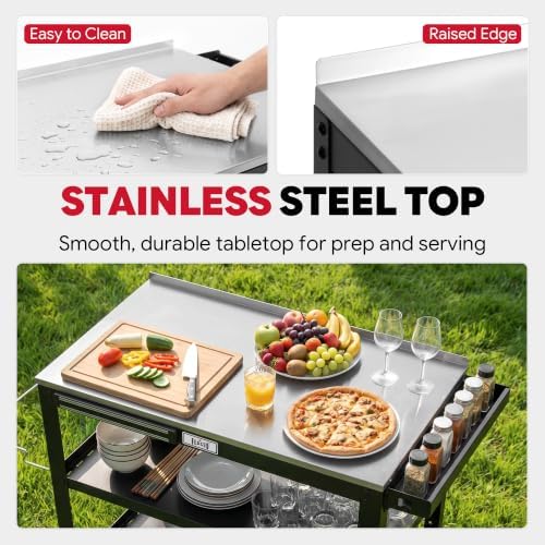 Feasto Outdoor Grill Table, Prep Table with Wheels, 31.5"x18" - Image 3