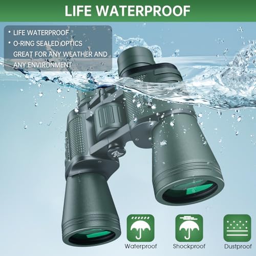 20x50 High Powered Binoculars for Adults, Waterproof Binoculars with Low Light Vision for Bird Watching Hunting Camping Travel Cruise Hiking Sports Stargazing, Gifts for Men Dad - Image 6
