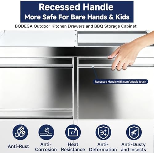 BODEGA Outdoor Kitchen Cabinets for Built-in BBQ Grill with 2 Drawers and Propane Tank Storage, Stainless Steel Outdoor Kitchen Drawer Suitable for 30 Inch Propane Grills. - Image 2